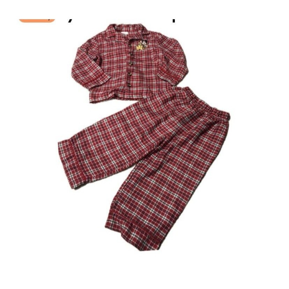 Vintage Disney Store Mickey Pluto Red Plaid Flannel Pajamas 4T